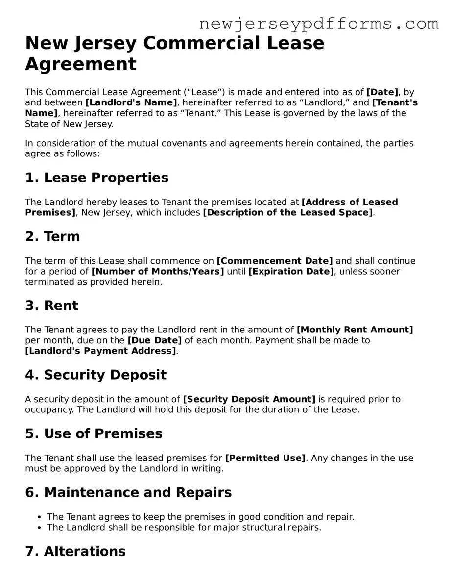 Valid Commercial Lease Agreement Document for the State of New Jersey
