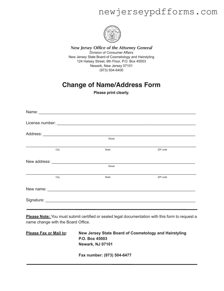Printable New Jersey Change Of Name Address Form
