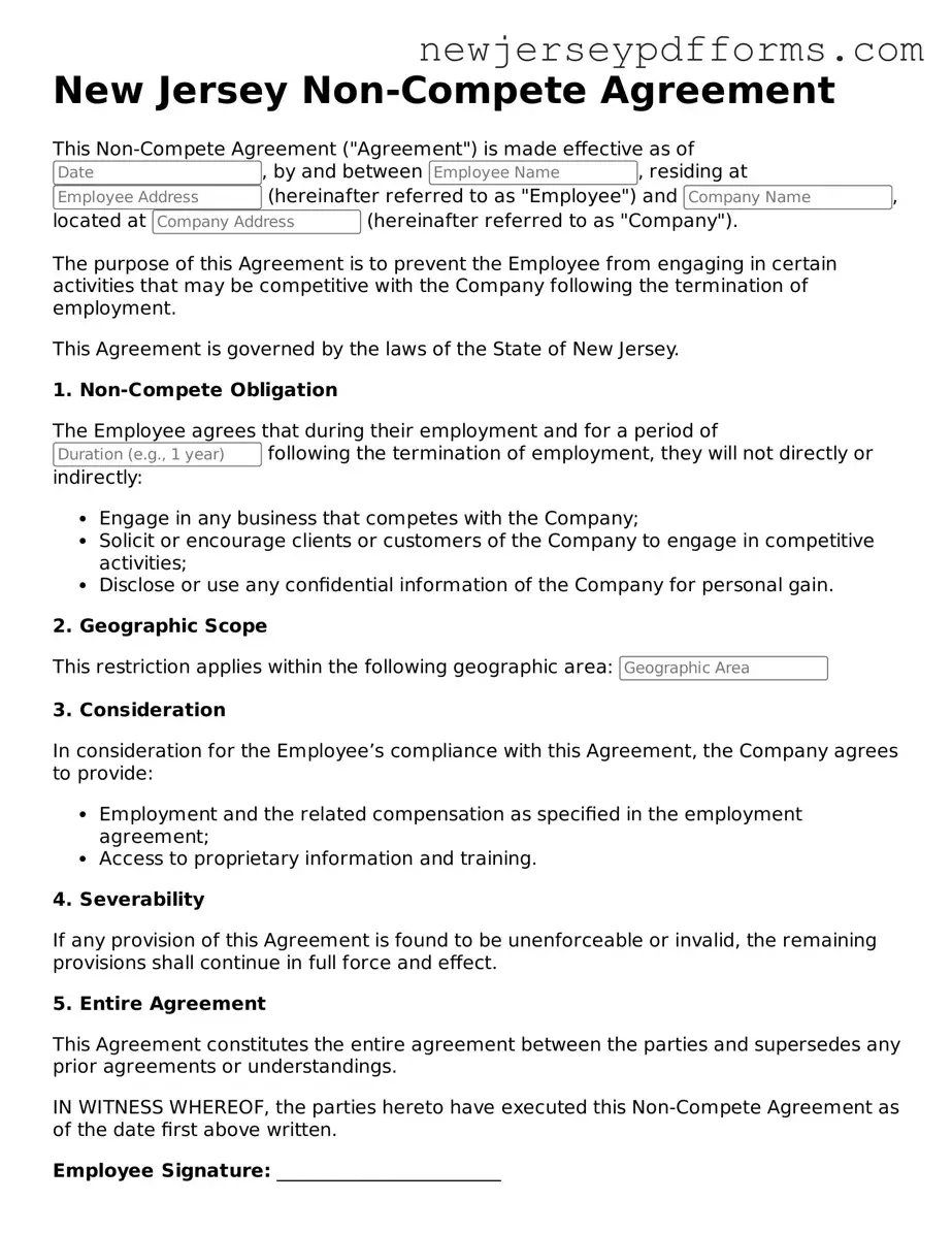 Valid Non-compete Agreement Document for the State of New Jersey