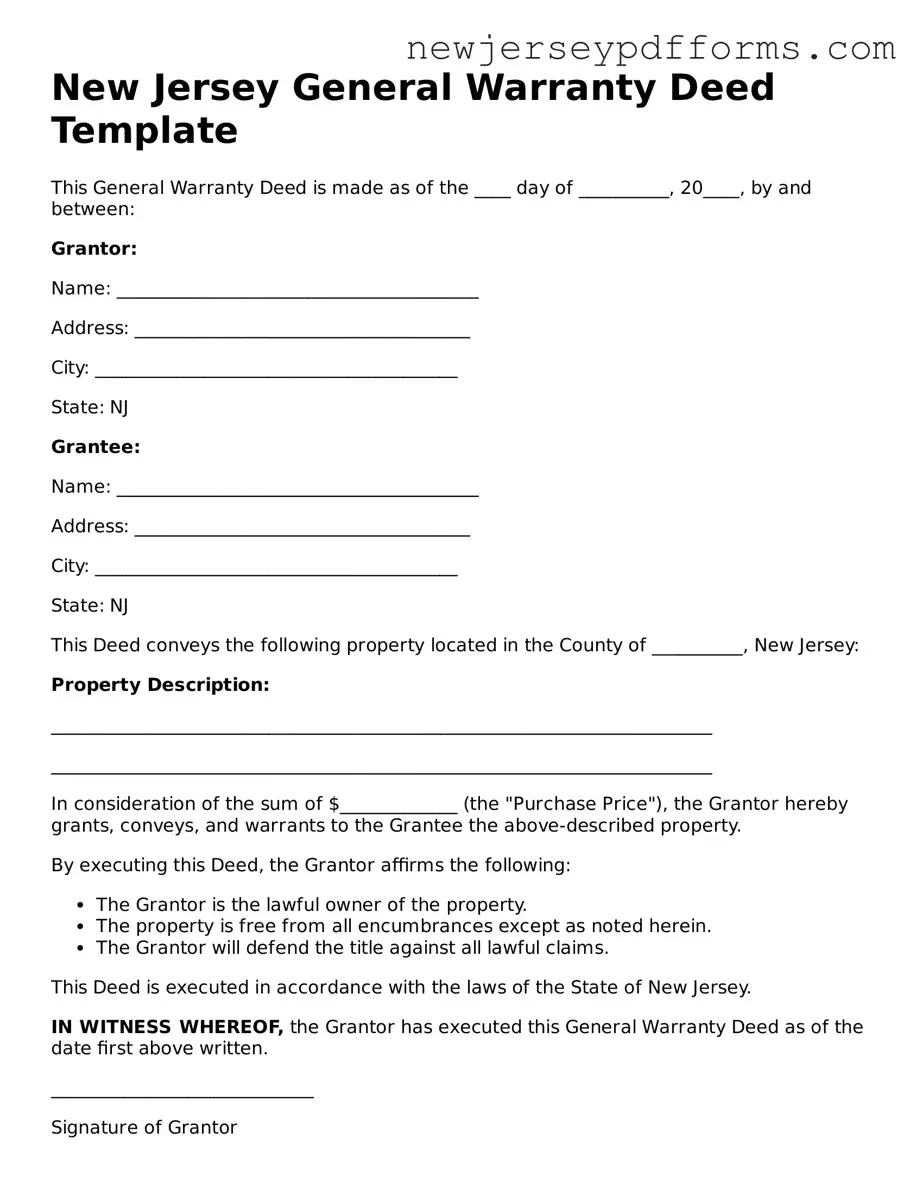 Valid Deed Document for the State of New Jersey