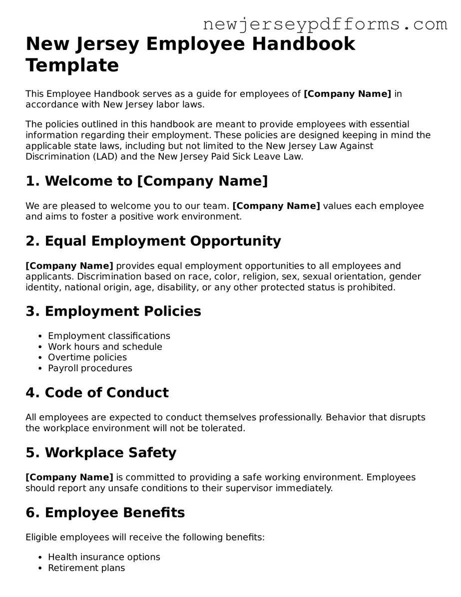Valid Employee Handbook Document for the State of New Jersey
