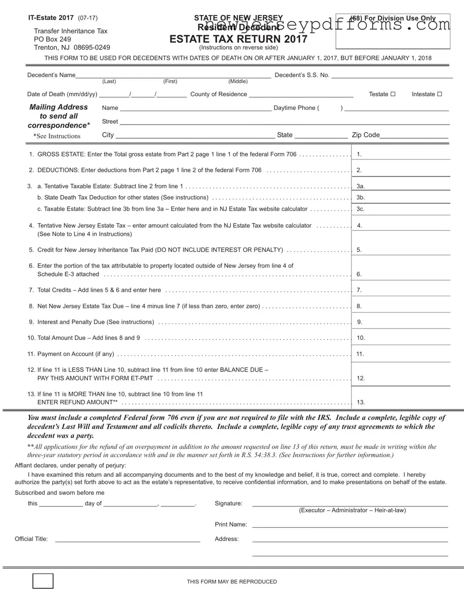 Printable New Jersey Estate Tax Return Form