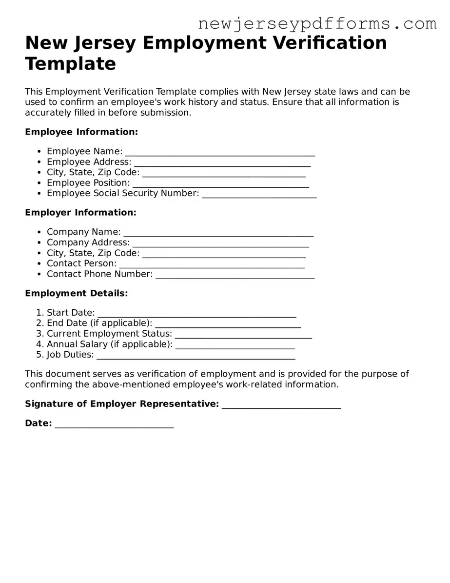 Valid Employment Verification Document for the State of New Jersey