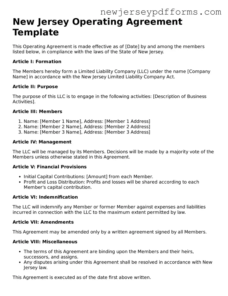 Valid Operating Agreement Document for the State of New Jersey