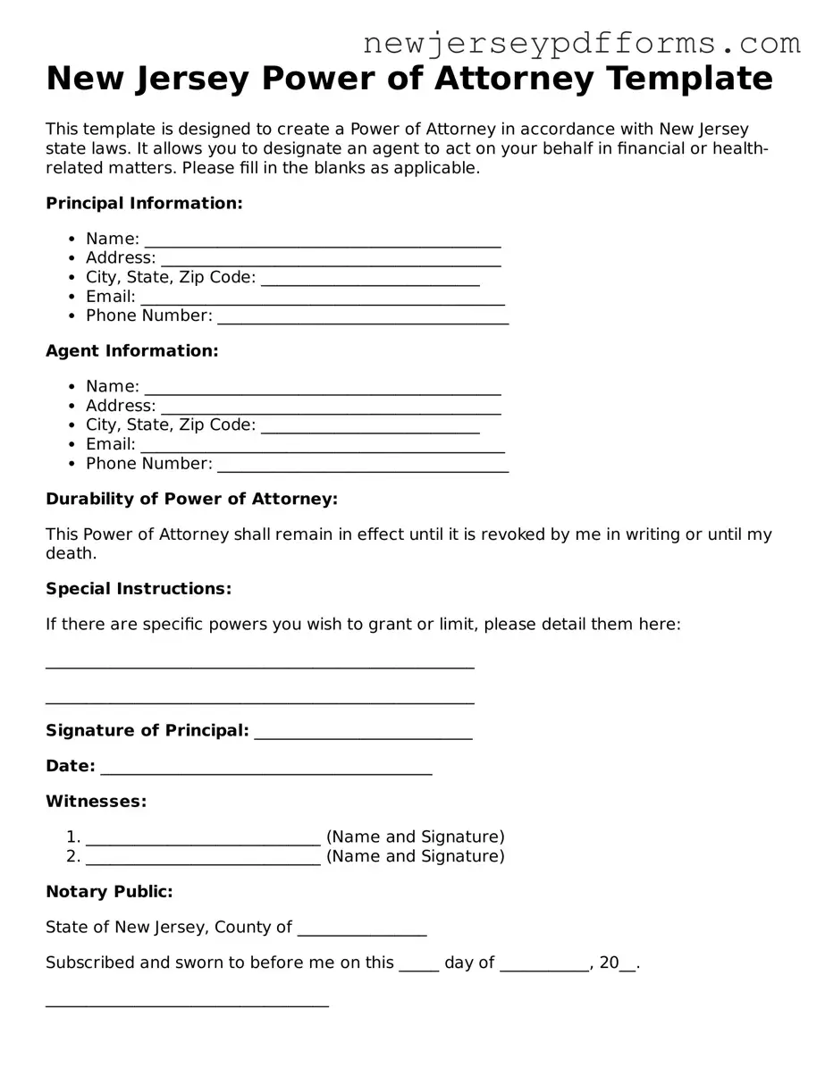 Valid Power of Attorney Document for the State of New Jersey