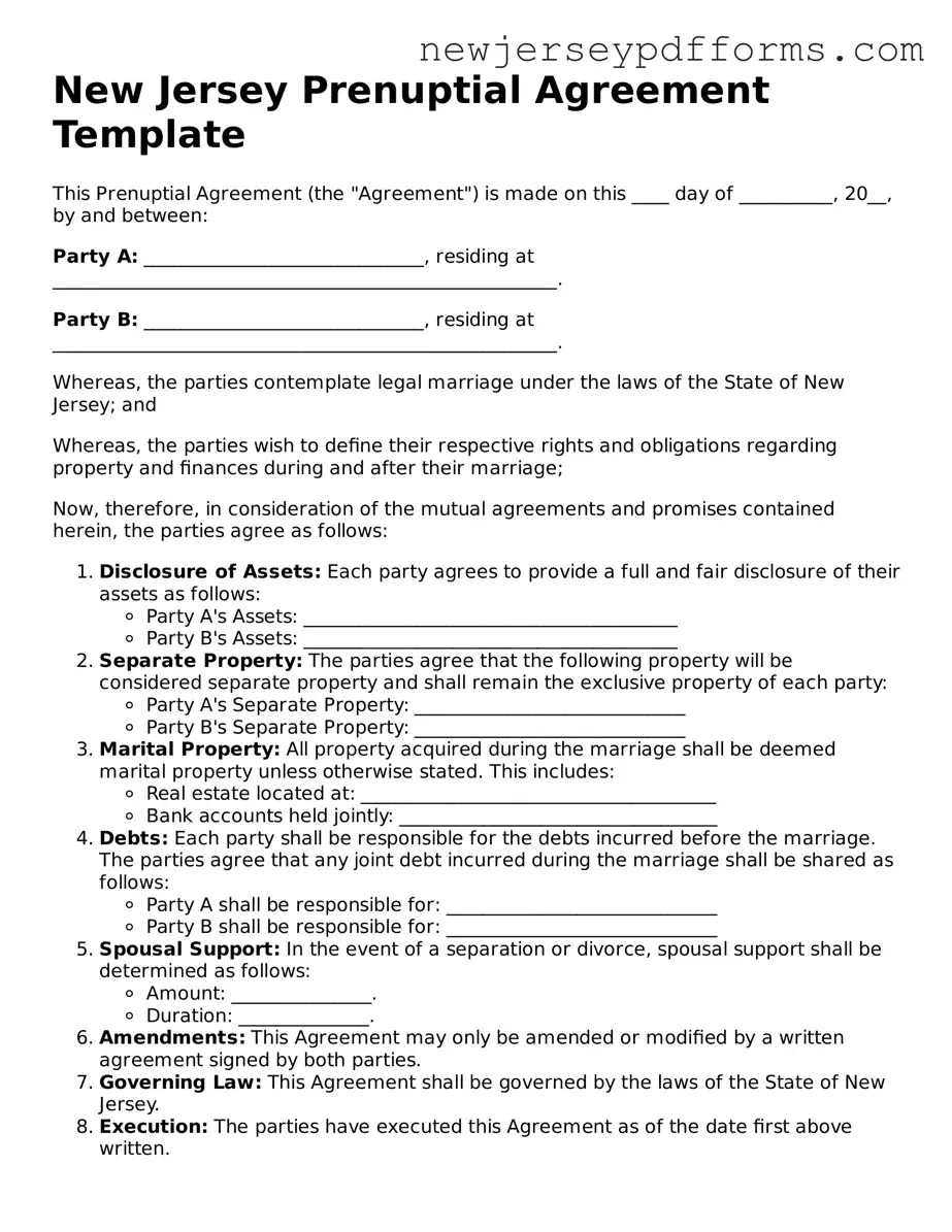 Valid Prenuptial Agreement Document for the State of New Jersey