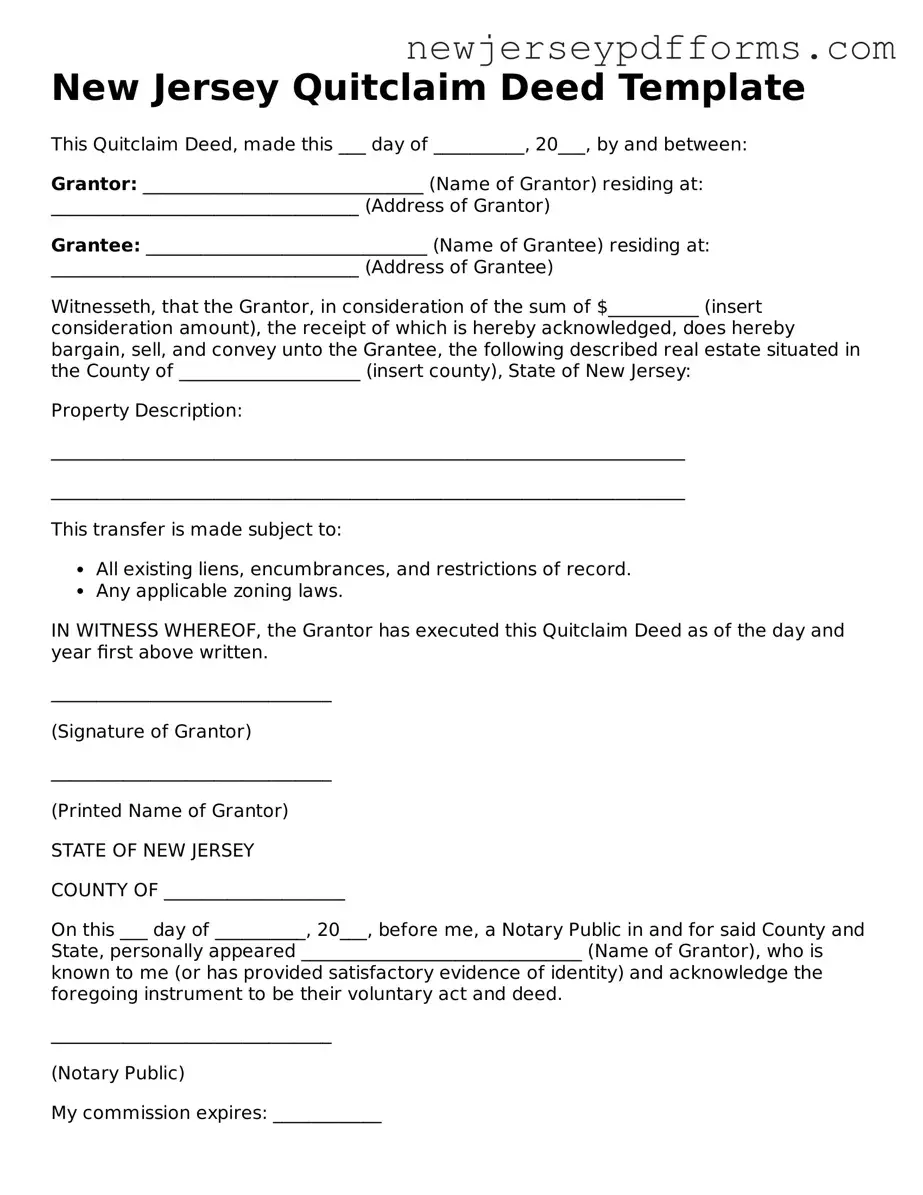 Valid Quitclaim Deed Document for the State of New Jersey