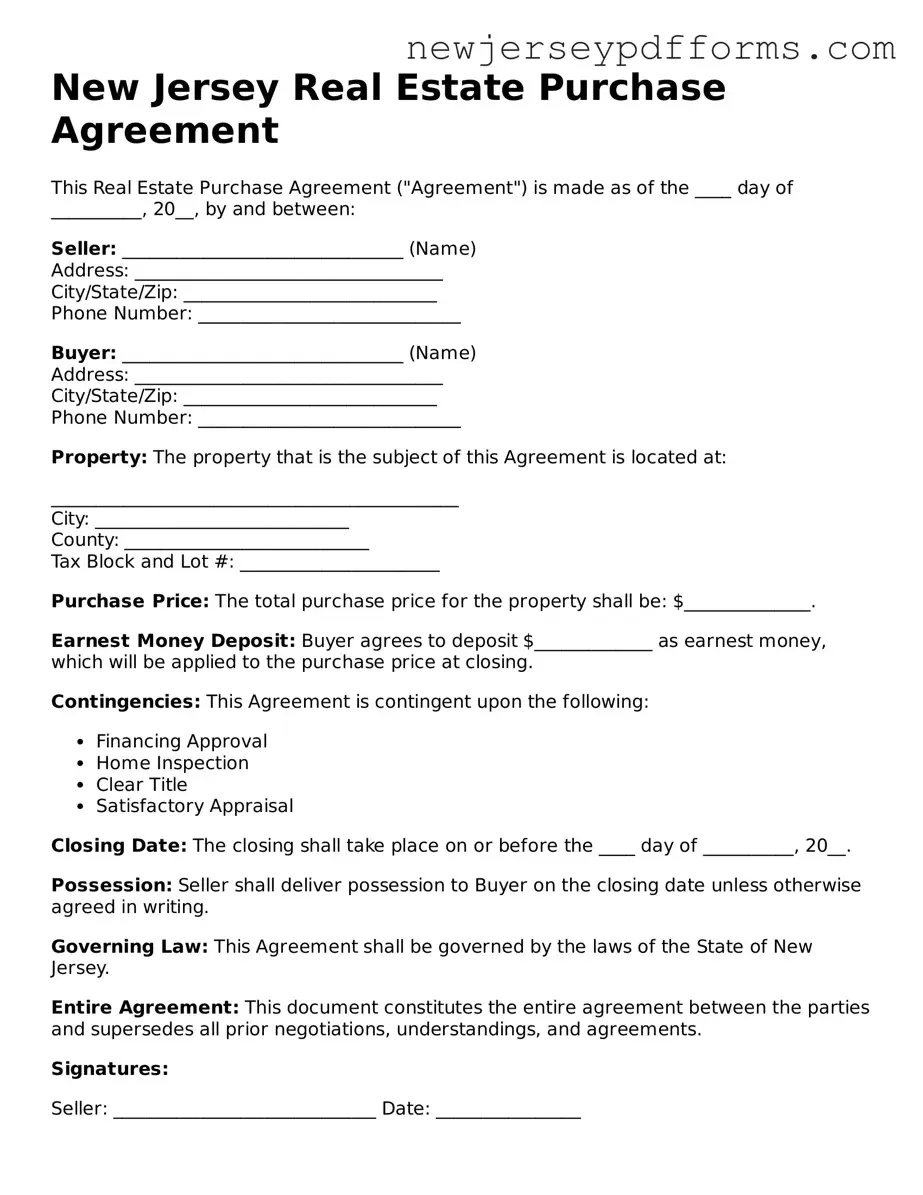 Valid Real Estate Purchase Agreement Document for the State of New Jersey