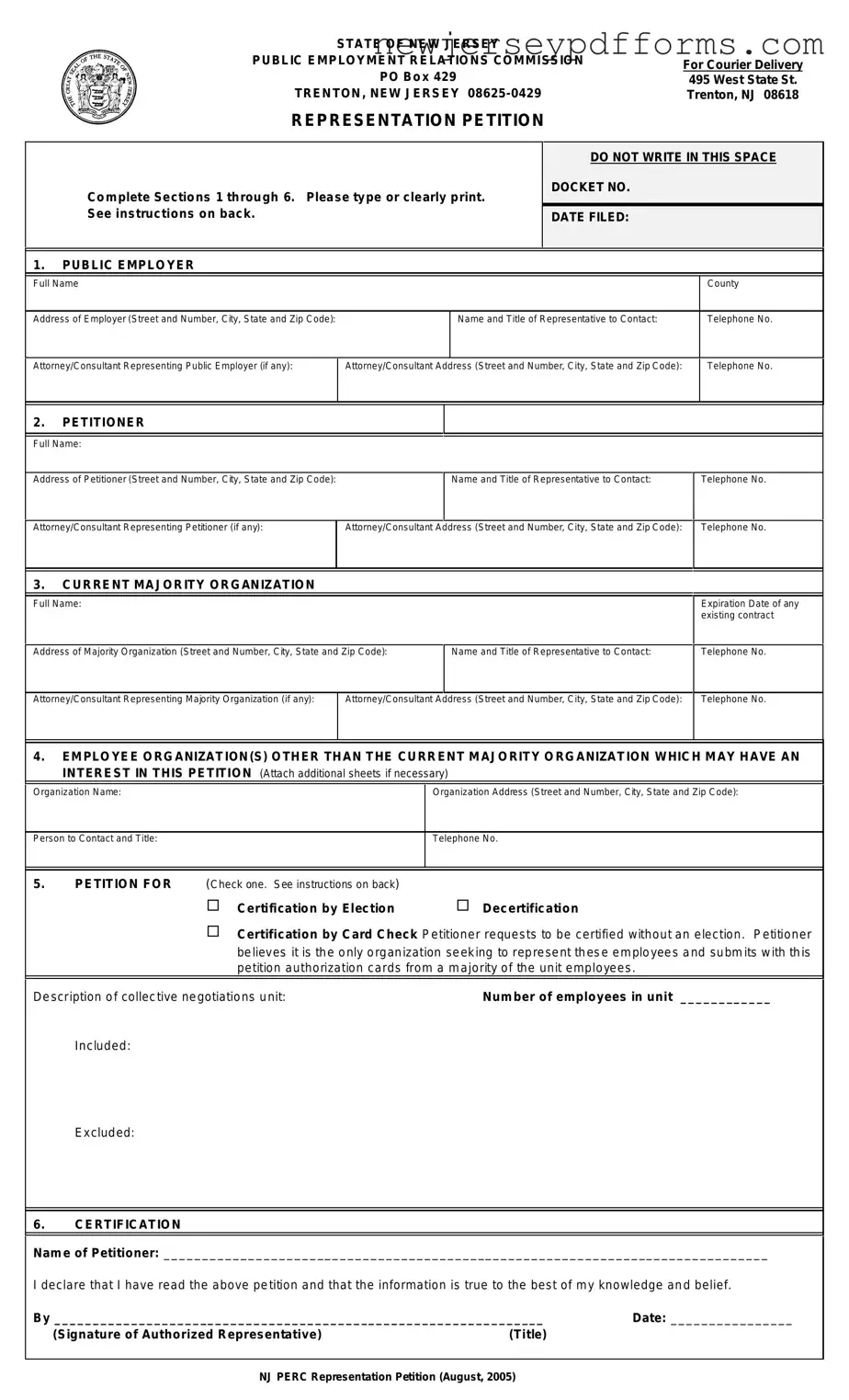 Printable New Jersey Representation Petition Form