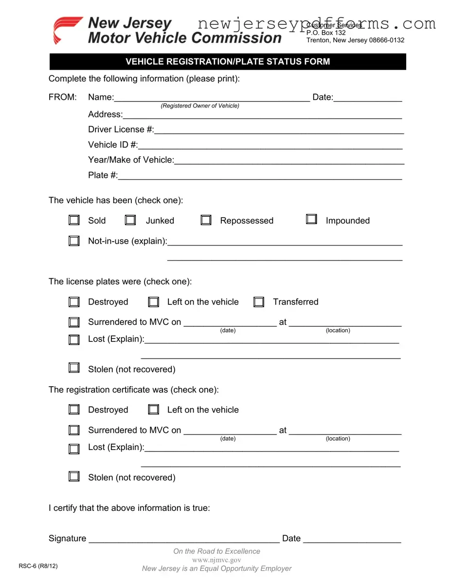 Printable New Jersey Rsc 6 Form