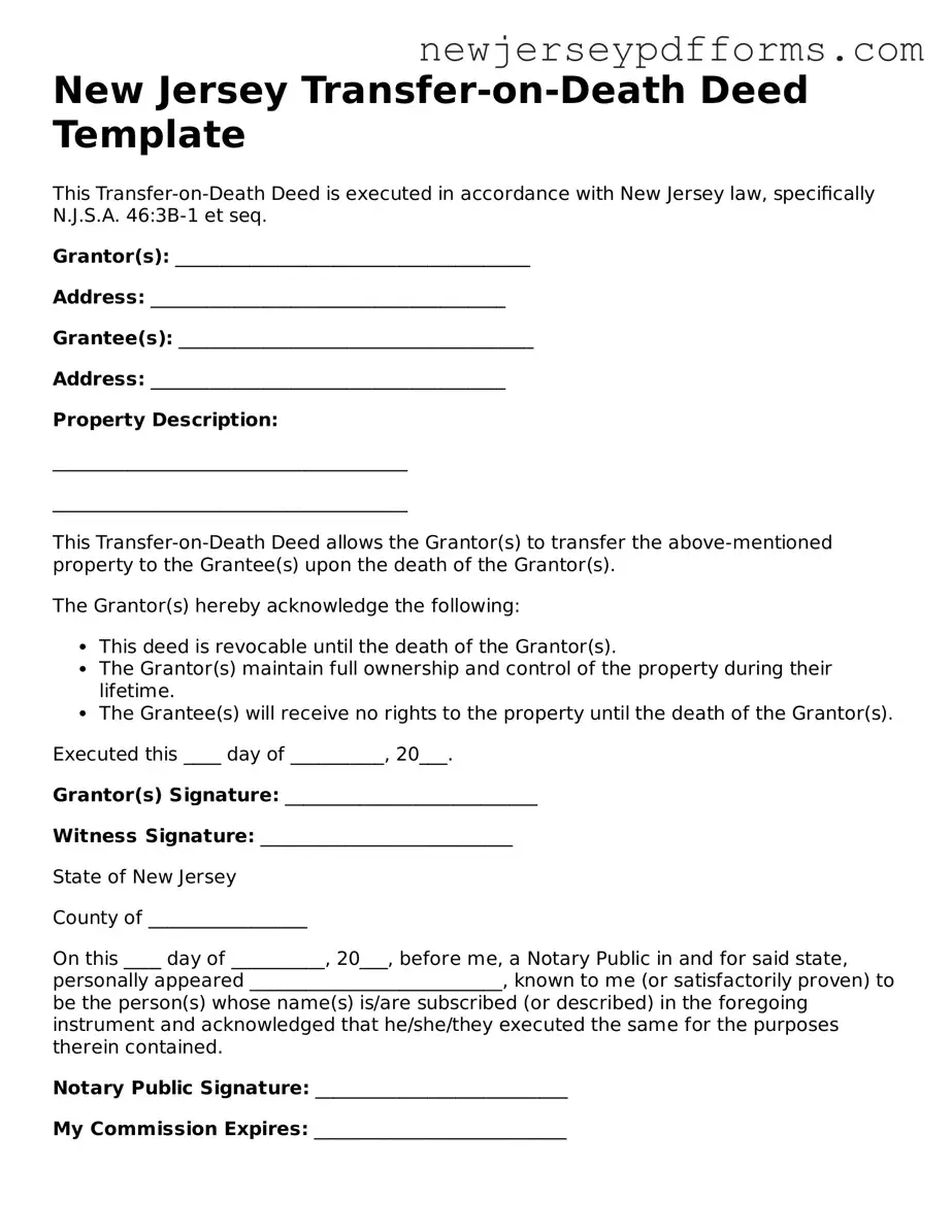 Valid Transfer-on-Death Deed Document for the State of New Jersey