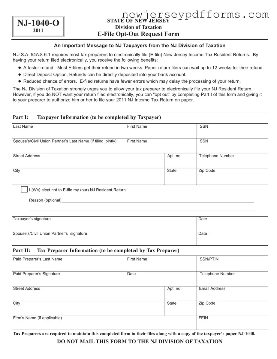 Printable Nj 1040 O Form