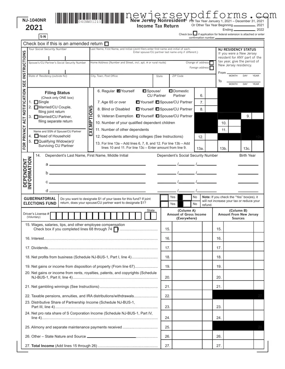 Printable Nj 1040Nr Form