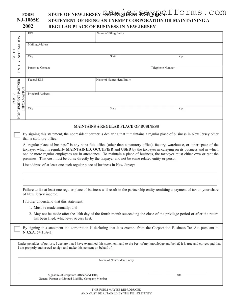 Printable Nj 1065E Form