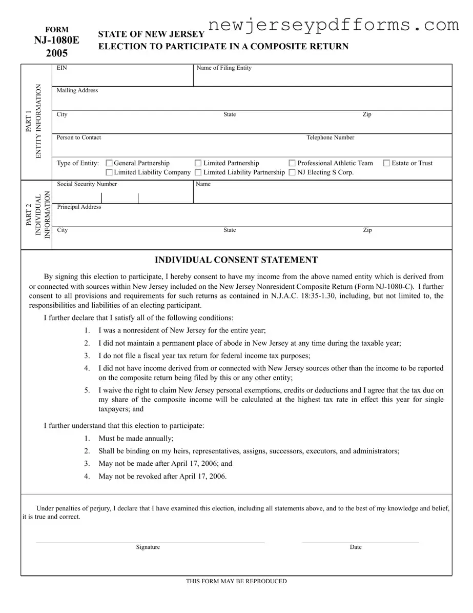 Printable Nj 1080E Form