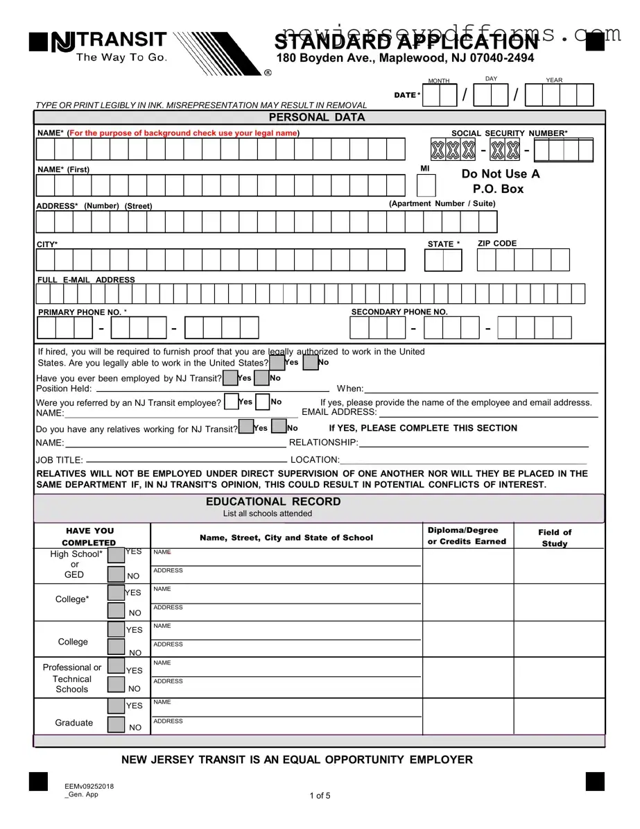 Printable Nj Application Employment Form