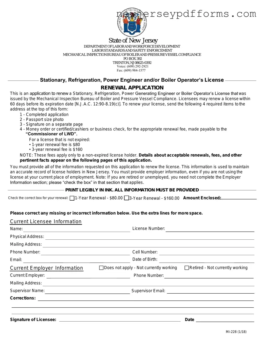 Printable Nj Boiler License Renewal Form