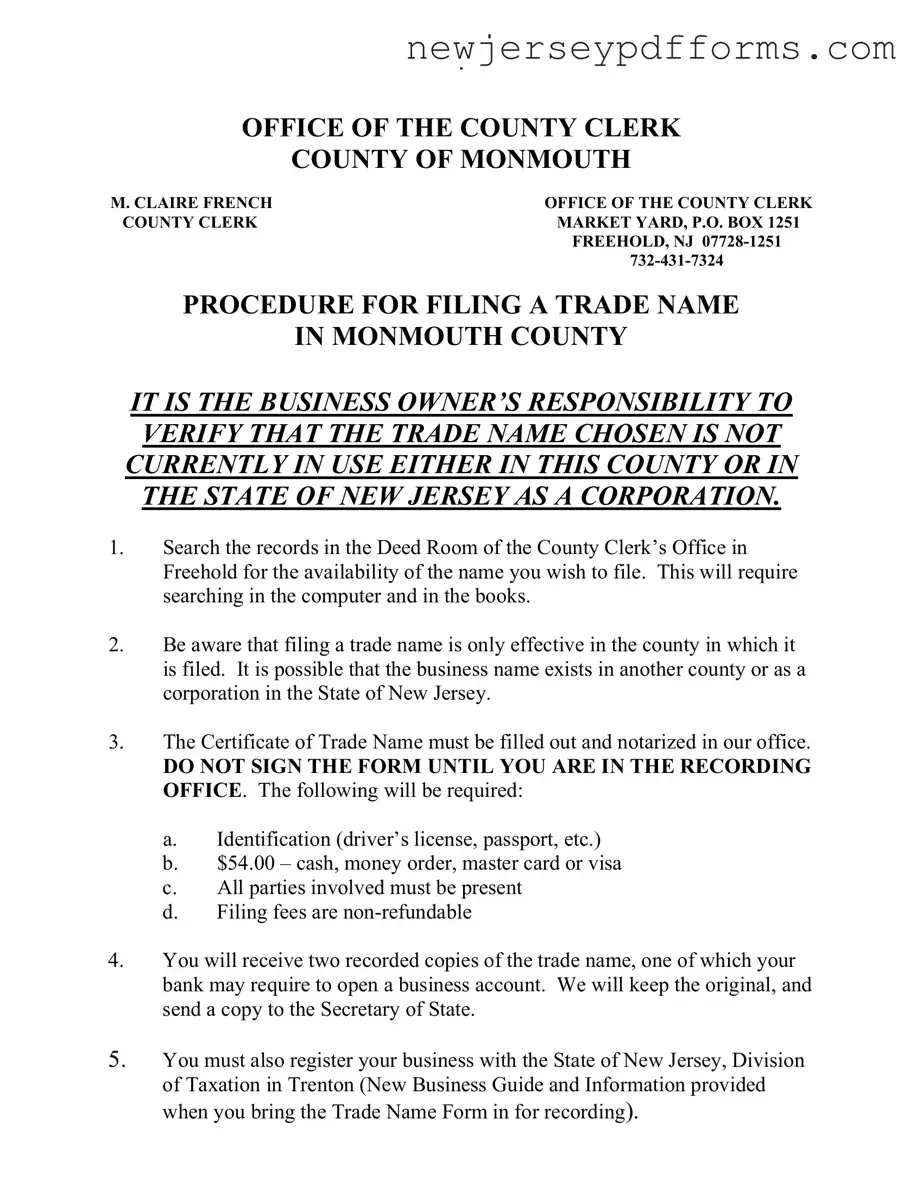 Printable Nj Business Names Monmouth County Form