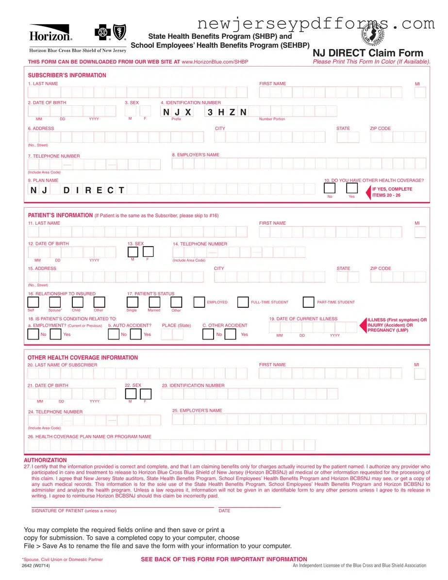 Printable Nj Direct Claim Form
