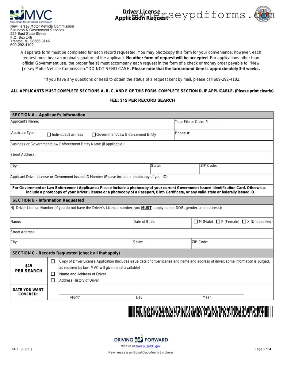 Printable Nj Driver License Application Request Form