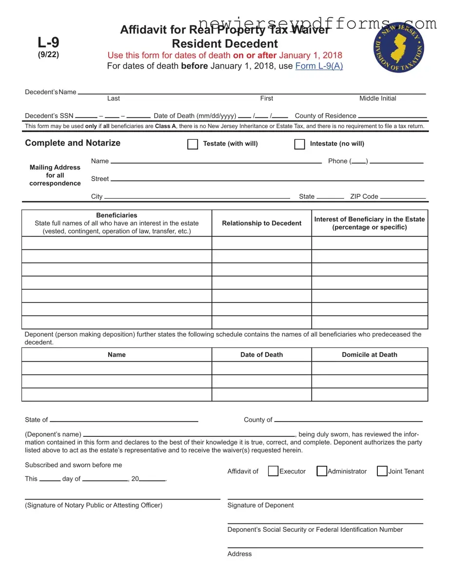 Printable Nj L 9 Form