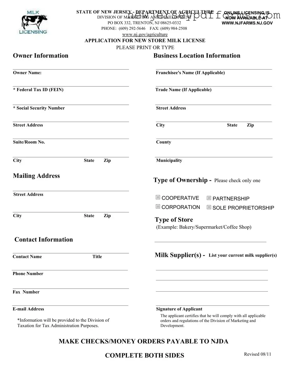 Printable Nj Milk License Form
