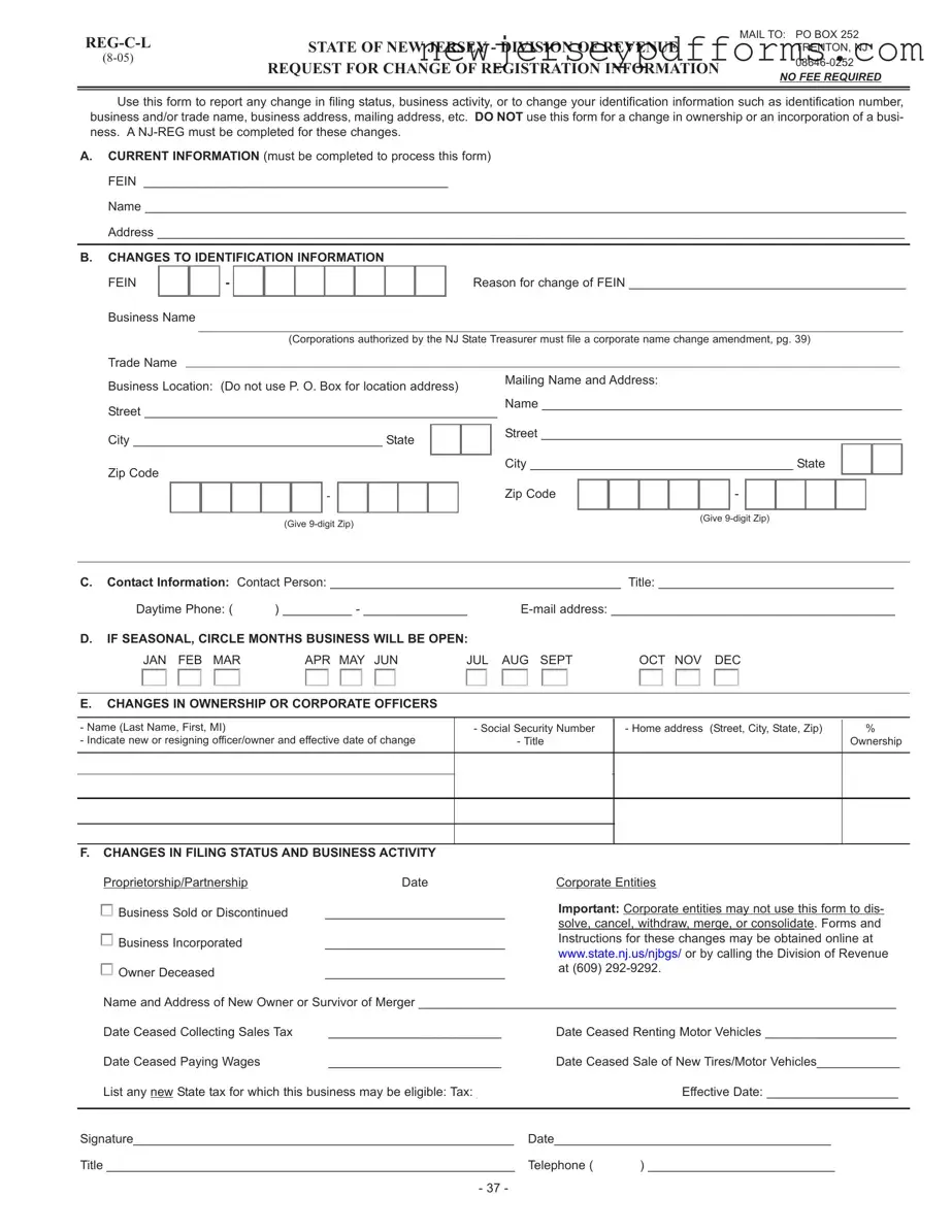 Printable Nj Reg C L Form