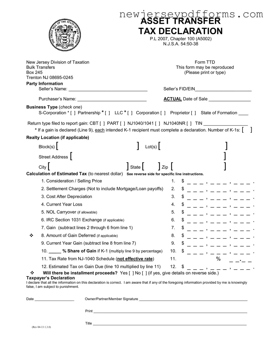 Printable Nj Ttd Form