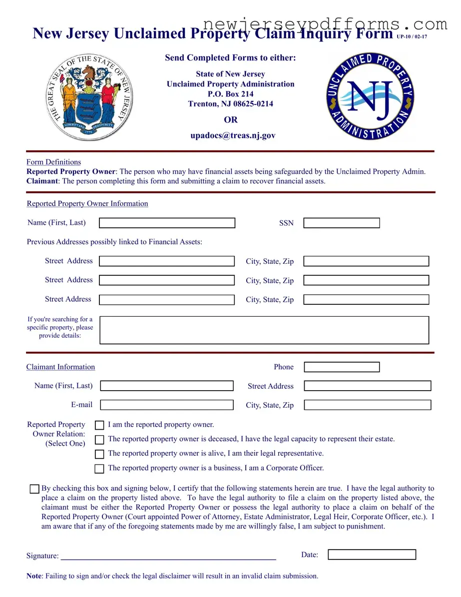 Printable Nj Unclaimed Property Form