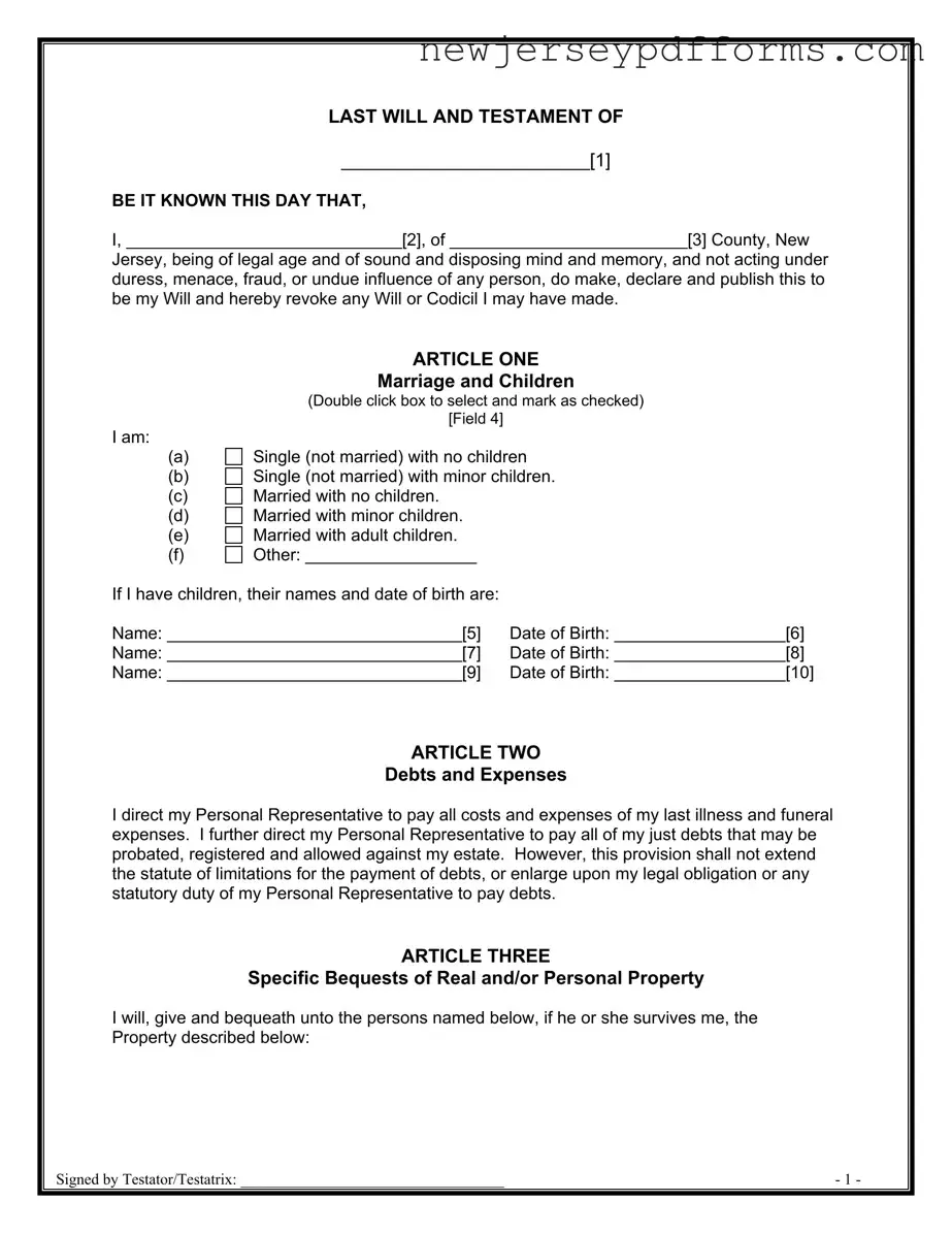Printable Nj Will Requirements Form