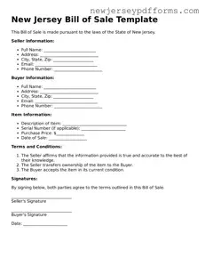 Valid Bill of Sale Document for the State of New Jersey