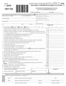 Printable New Jersey Cbt 100 Form