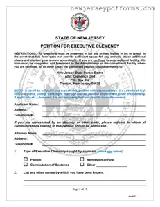 Printable New Jersey Executive Clemency Form