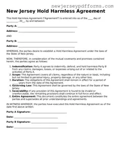 Valid Hold Harmless Agreement Document for the State of New Jersey