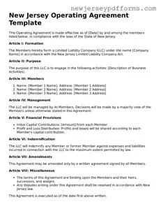 Valid Operating Agreement Document for the State of New Jersey