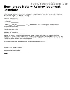 Valid Notary Acknowledgement Document for the State of New Jersey