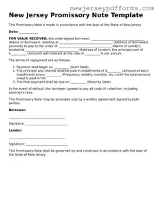 Valid Promissory Note Document for the State of New Jersey