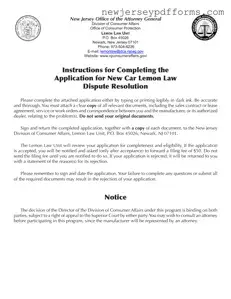 Printable Nj Lemon Law Application Form