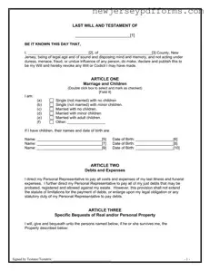 Printable Nj Will Requirements Form